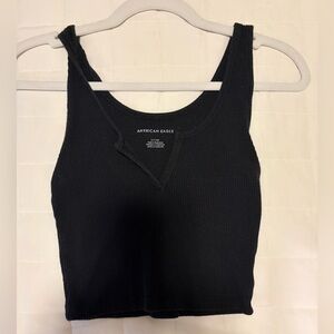 American Eagle black crop waffle pattern tank top size S